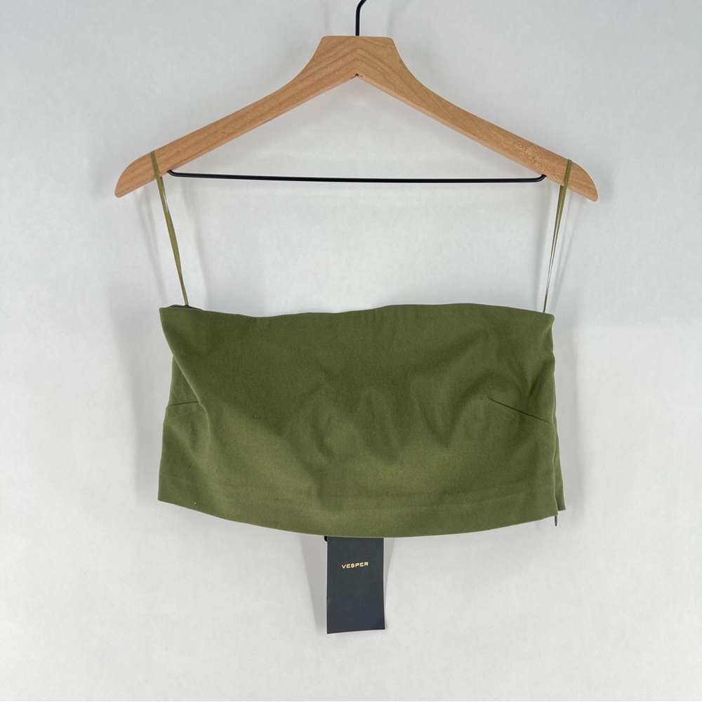 Vesper Olive Green Smooth Stretch Strapless Crop‎ Top Size 14